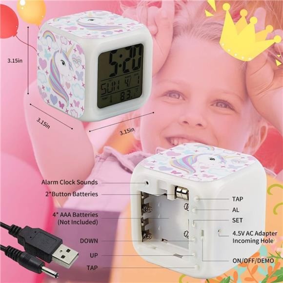 Kids Alarm Clocks, Unicorn Night Light Kids Alarm Clocks with 4 Sided Unicorn - Picture 5 of 6
